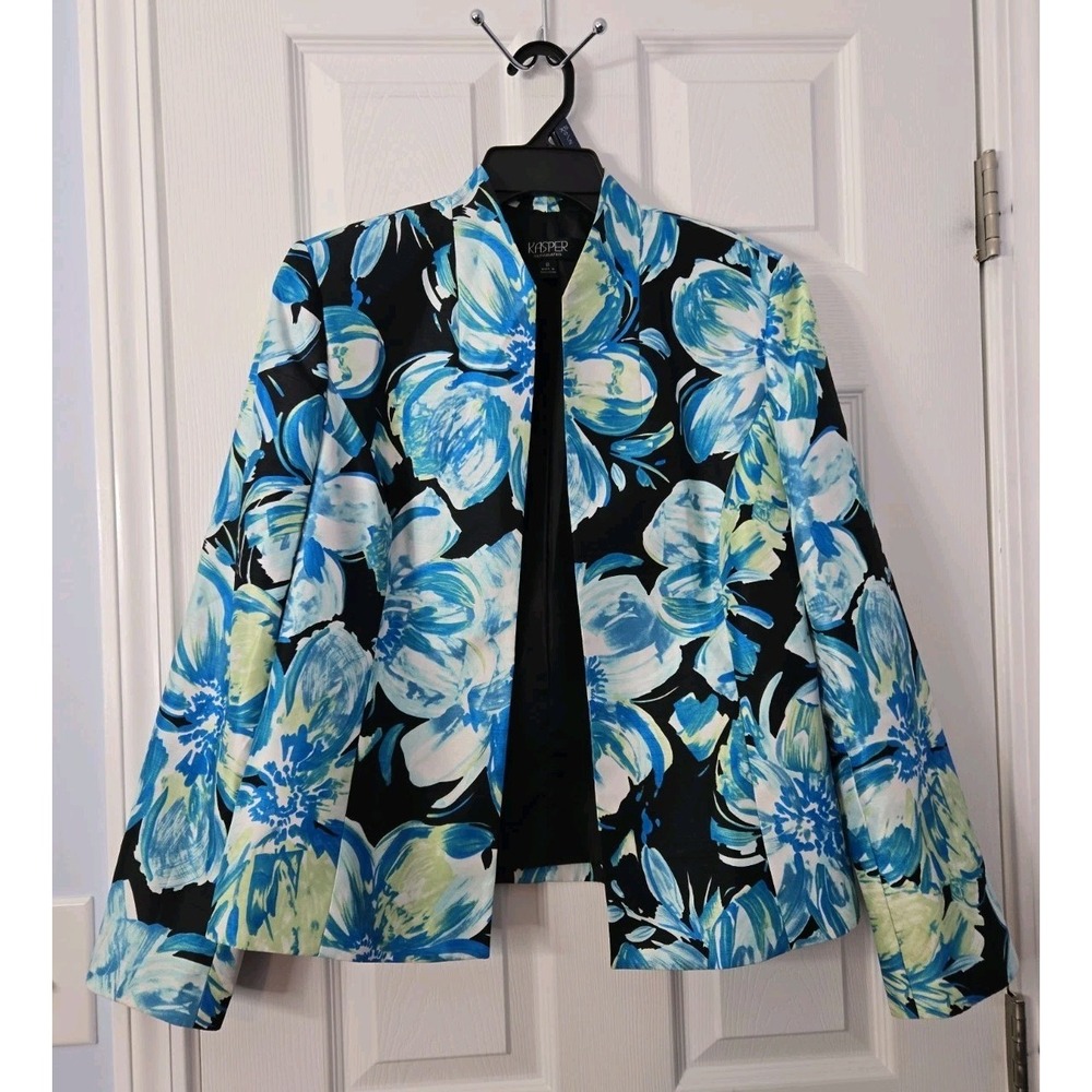 Kasper Separates Floral Blazer Jacket Size 8 Colorful Open Front Career Office